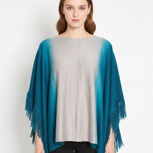 Teal and Gray Fringe Poncho
